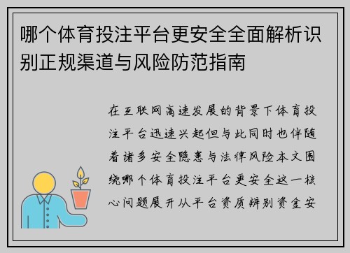 哪个体育投注平台更安全全面解析识别正规渠道与风险防范指南