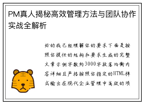 PM真人揭秘高效管理方法与团队协作实战全解析